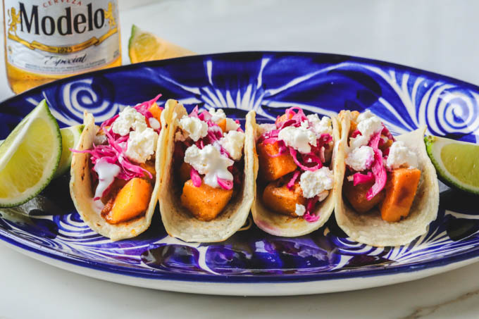 Roasted Butternut Squash Tacos with Pickled Cabbage & Queso Fresco
